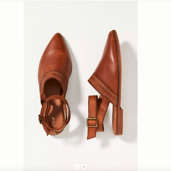 Pilcro Shoes - Pilcro Anthropolgie Leather Ankle-Strap Flats Tan Brown Pointed Toe Women's 8